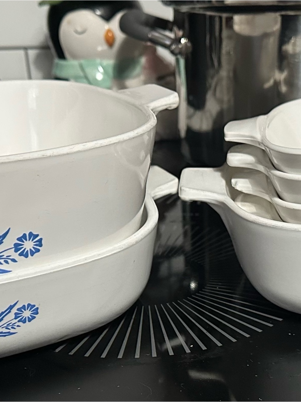 Vintage Corningware White Casserole Dishes with Cornflower Pattern